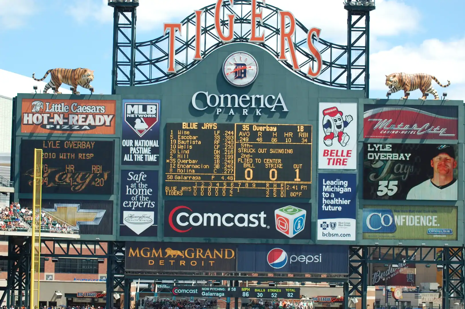 score board at Comerica Park baseball field