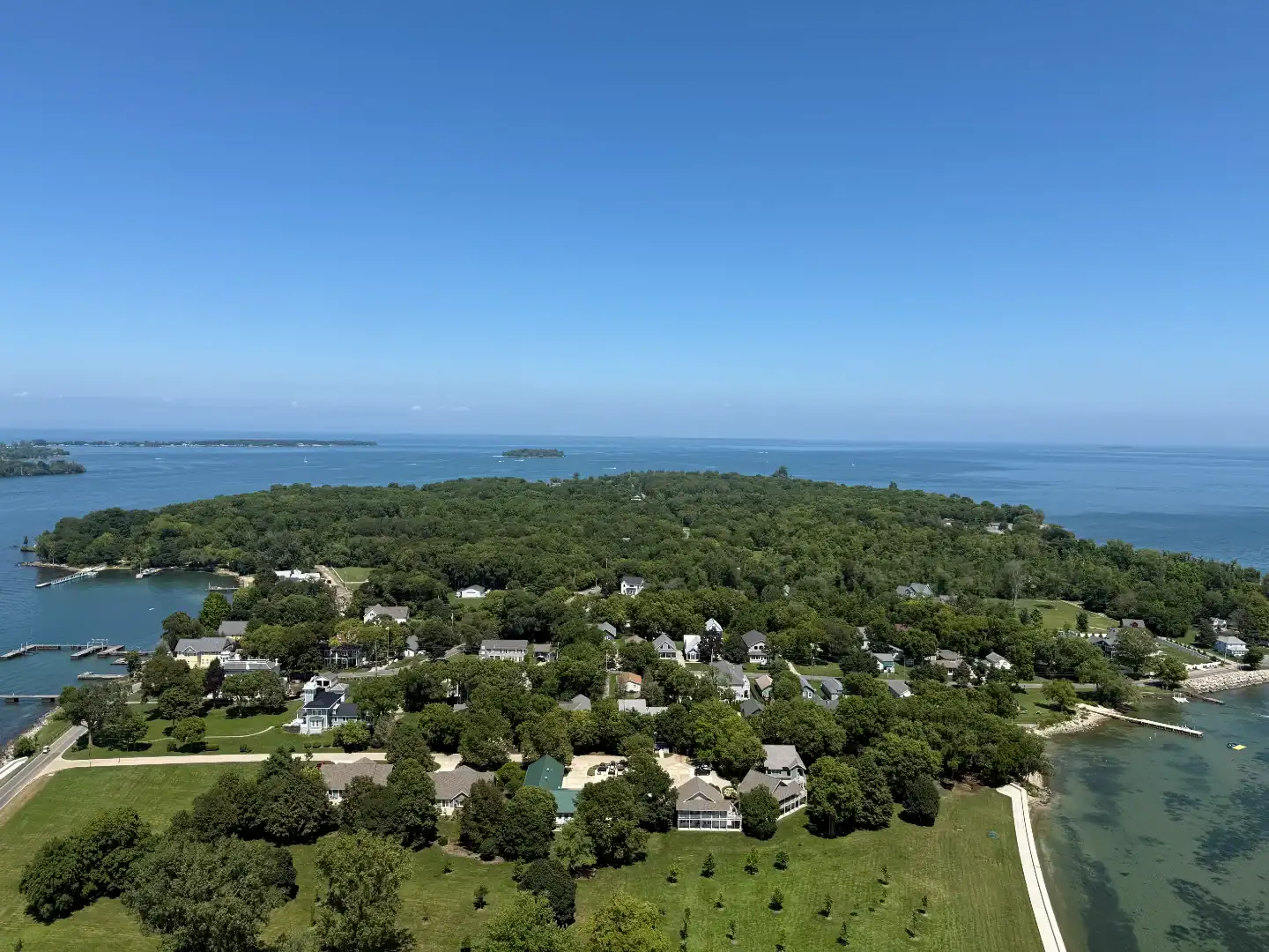 aerial view of Put-in-Bay and Lake Erie